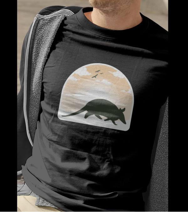 Pangolin Armadillo Silhouette In Sunset Sky With Birds T-Shirt