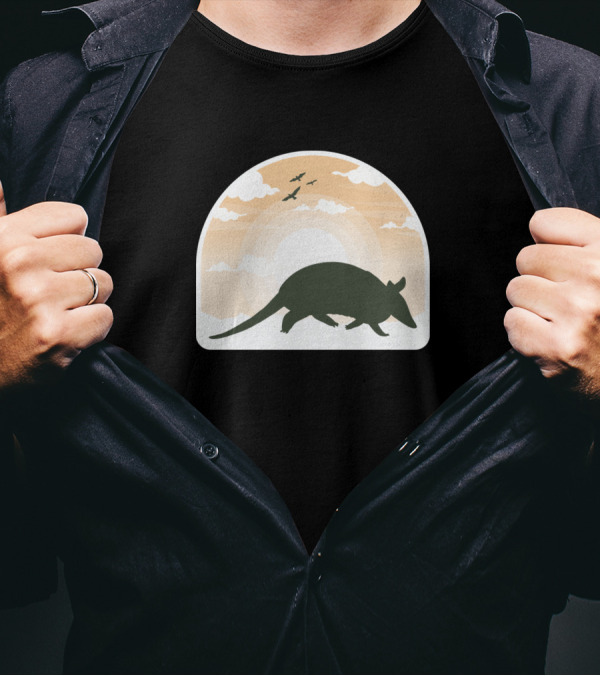 Pangolin Armadillo Silhouette In Sunset Sky With Birds T-Shirt