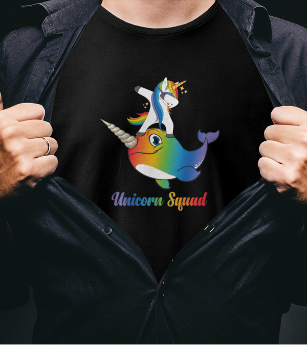 Unicorn Squad Rainbow Narwhal Rider T-Shirt