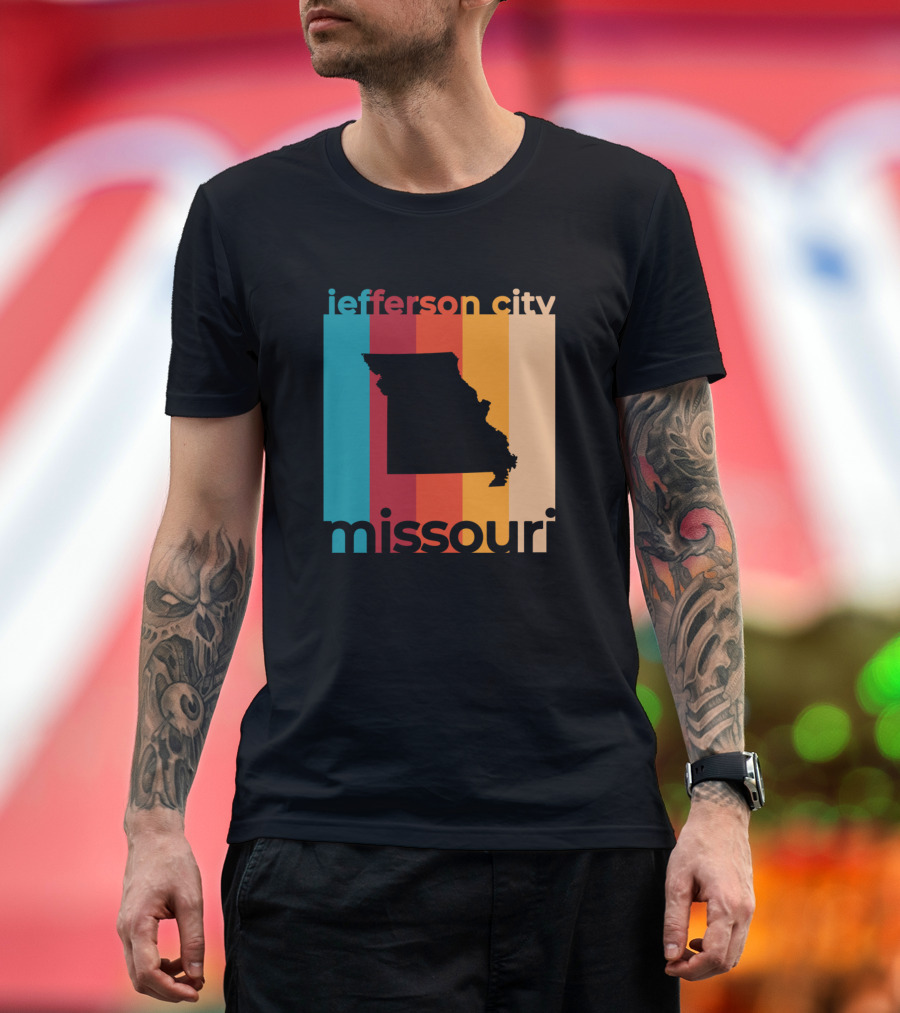 Jefferson City Missouri State Silhouette Retro Stripes T-Shirt