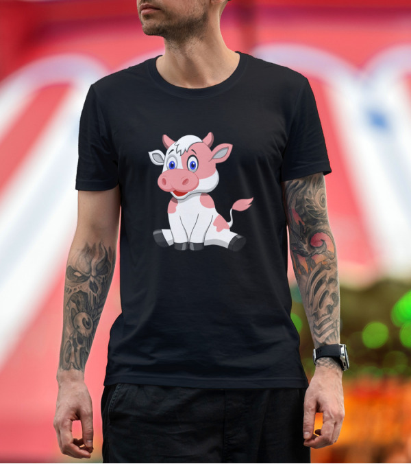 Premium T-Shirt: Cow Strawberry Cute Pink Cow Cartoon Character T-Shirt Cow Strawberry Cute Pink Cow Cartoon Character T-Shirt