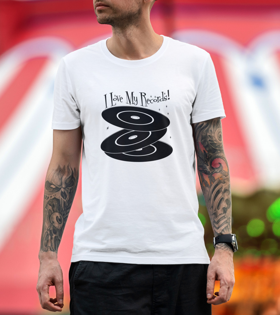 I Love My Records Stacked Vinyl Discs Retro Music Enthusiast T-Shirt