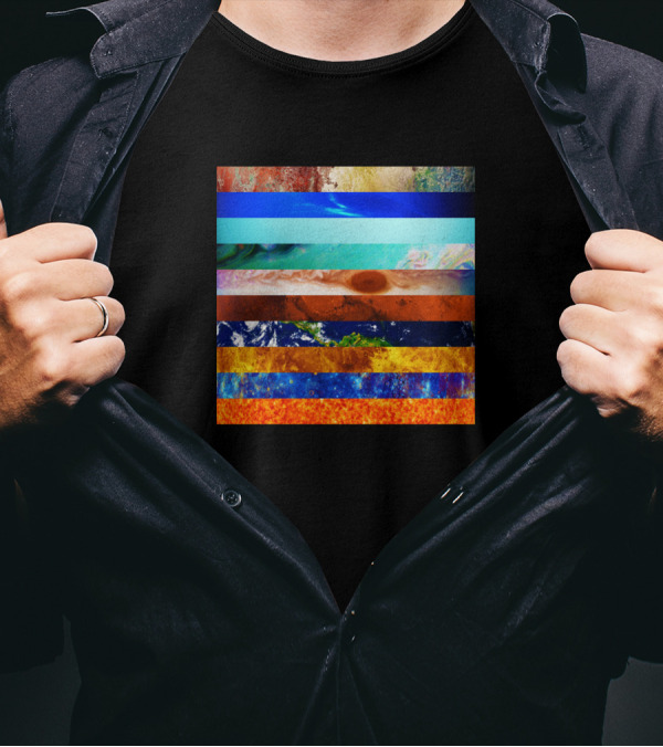 Planet Strips Artistic And Colorful Sketch Solar System Planetary Layers T-Shirt