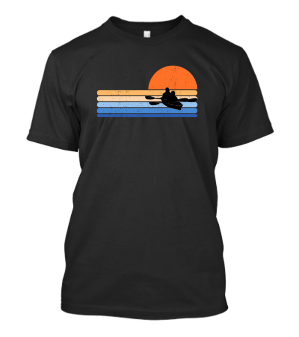 Retro Kayaking Gets Me Wet Kayaker Paddling Silhouette Sunset T-Shirt