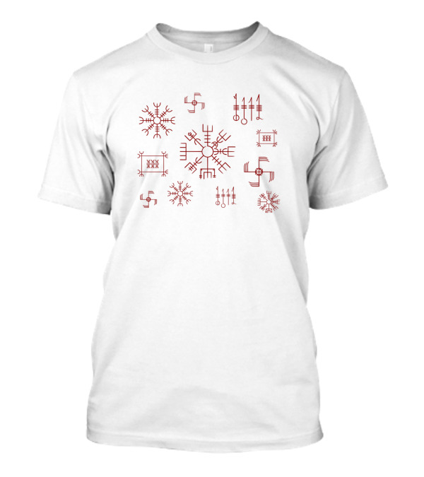 Icelandic Magical Staves Blood Red Symbols Nordic Runes Norse Protection Signs T-Shirt