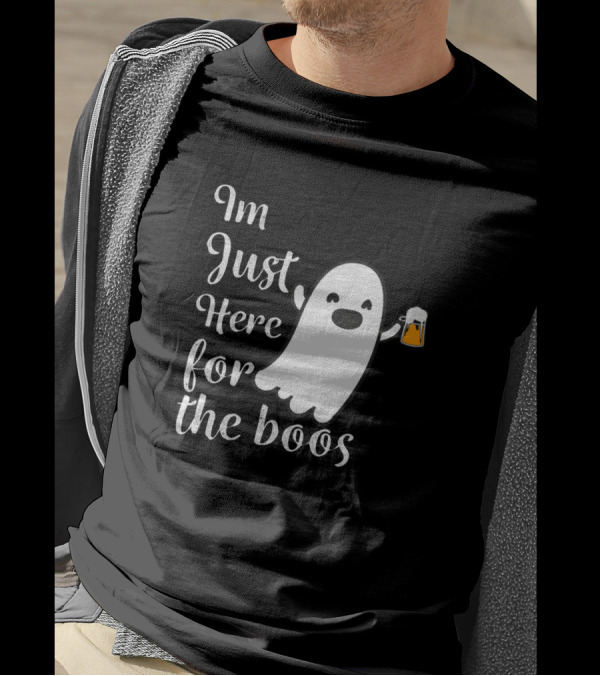Im Just Here For The Boos Cute Ghost Holding Beer Halloween Drink Scary T-Shirt
