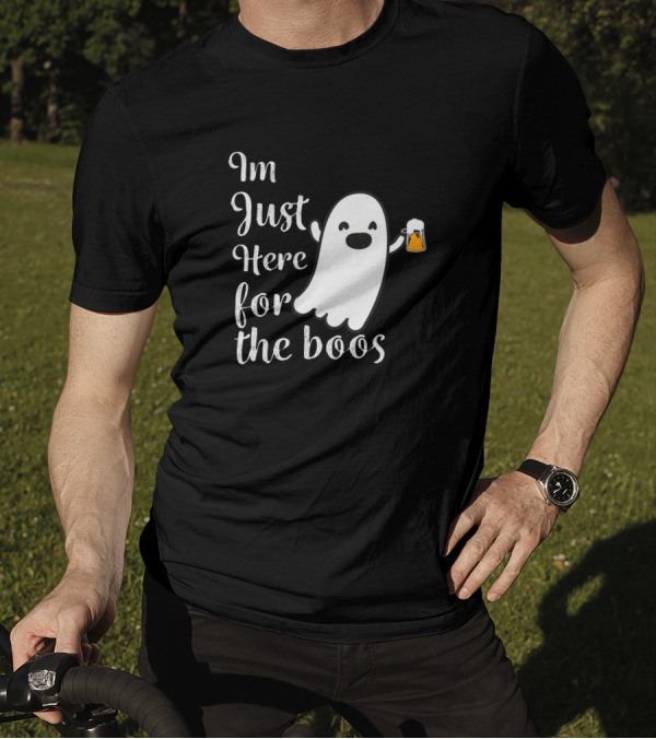 Im Just Here For The Boos Cute Ghost Holding Beer Halloween Drink Scary T-Shirt