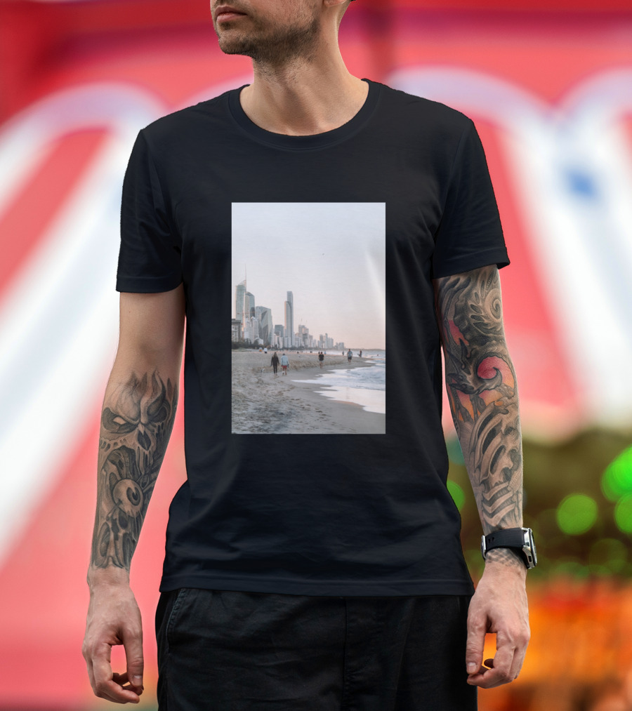 Photograph Of Surfers Paradise Beach Gold Coast Skyline at Dusk T-Shirt
