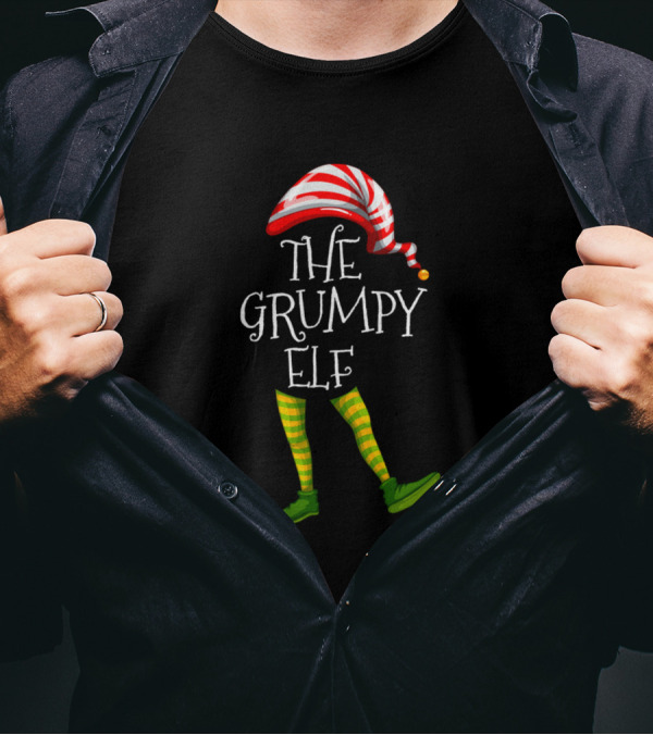 The Grumpy Elf Family Matching Christmas Striped Hat And Green Shoes T-Shirt