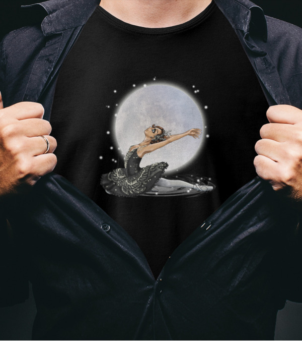 Ballet Dancer Performing Gracefully On Water Under Moonlight T-Shirt