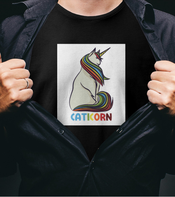 Caticorn Cat And Unicorn With Rainbow Mane And Horn T-Shirt