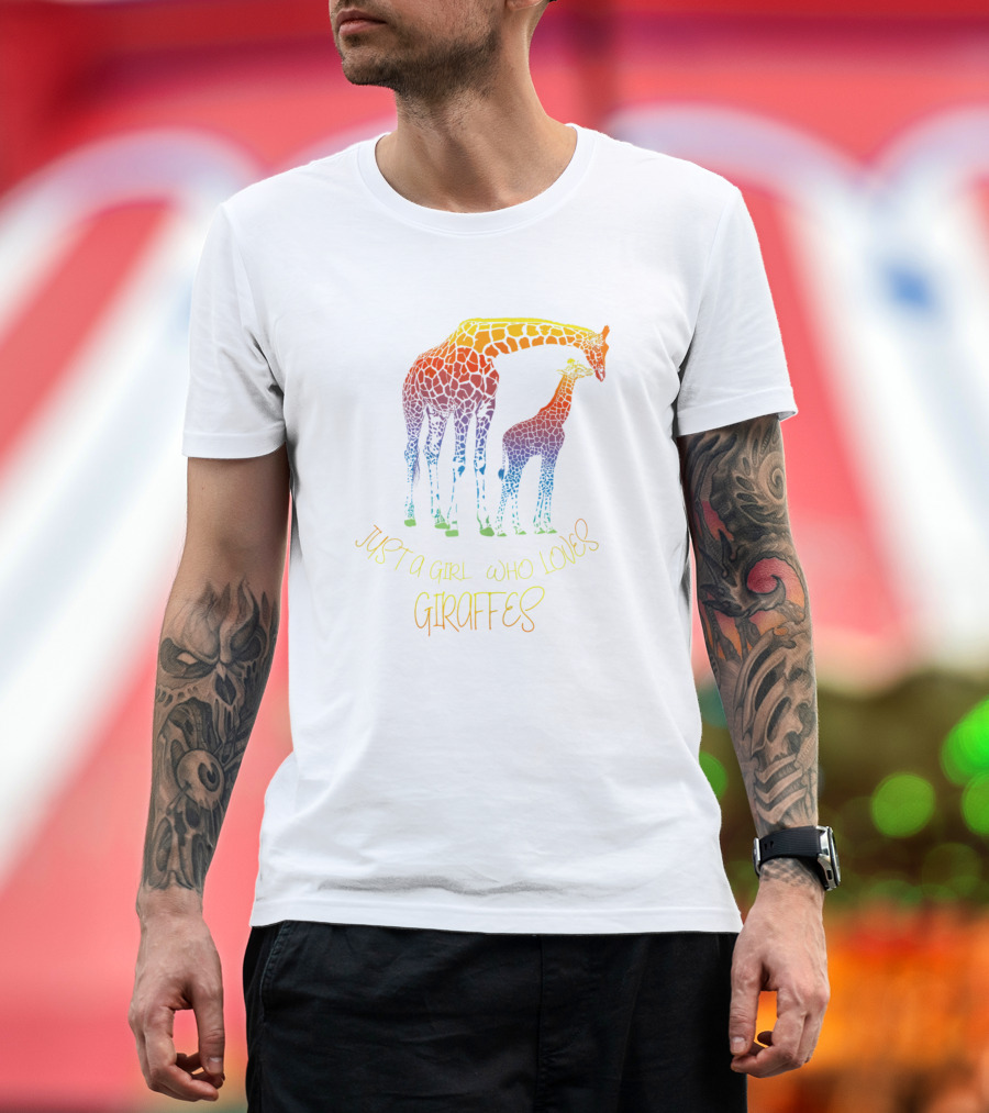 Just A Girl Who Loves Giraffes Beautiful Colorful Giraffe With Calf T-Shirt