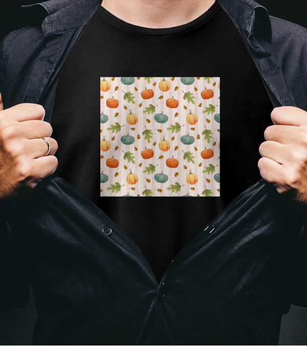 Pumpkin Walnuts Leaves Autumn T-Shirt