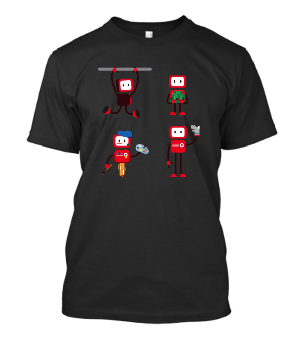 Various Robots Hanging Climbing Painting Holding T-Shirt