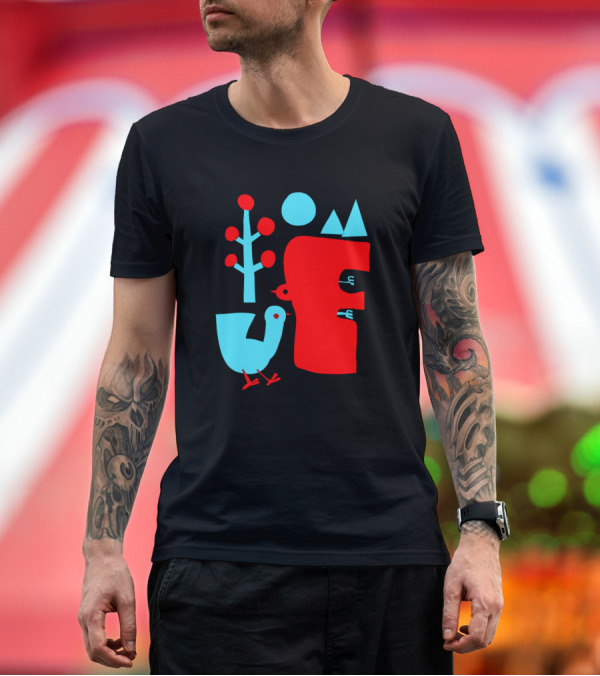 Premium T-Shirt: Bird and Tree Abstract Minimalist Design with Red and Blue Elements T-Shirt Bird and Tree Abstract Minimalist Design with Red and Blue Elements T-Shirt