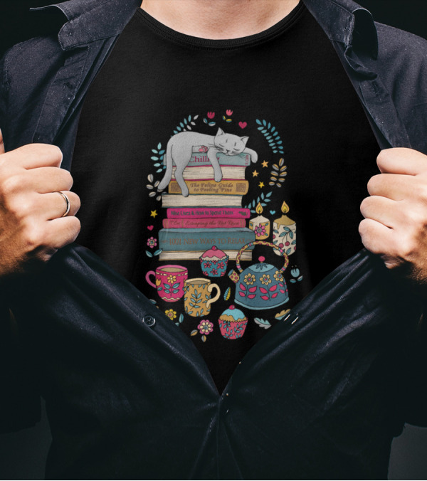 Cats How To Hygge Like A Cat Cozy Chill Relax Kitty Candles And Tea T-Shirt