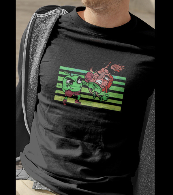 Green Apple Versus Red Apple Boxing Stripes Showdown T-Shirt