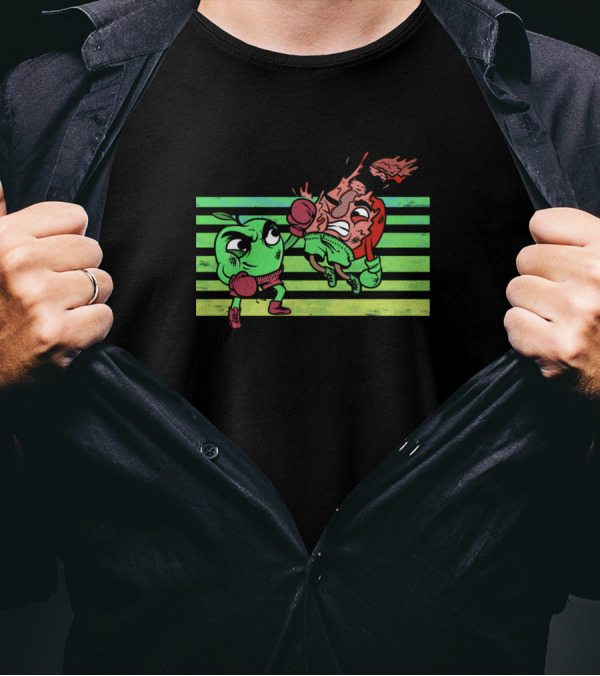 Green Apple Versus Red Apple Boxing Stripes Showdown T-Shirt