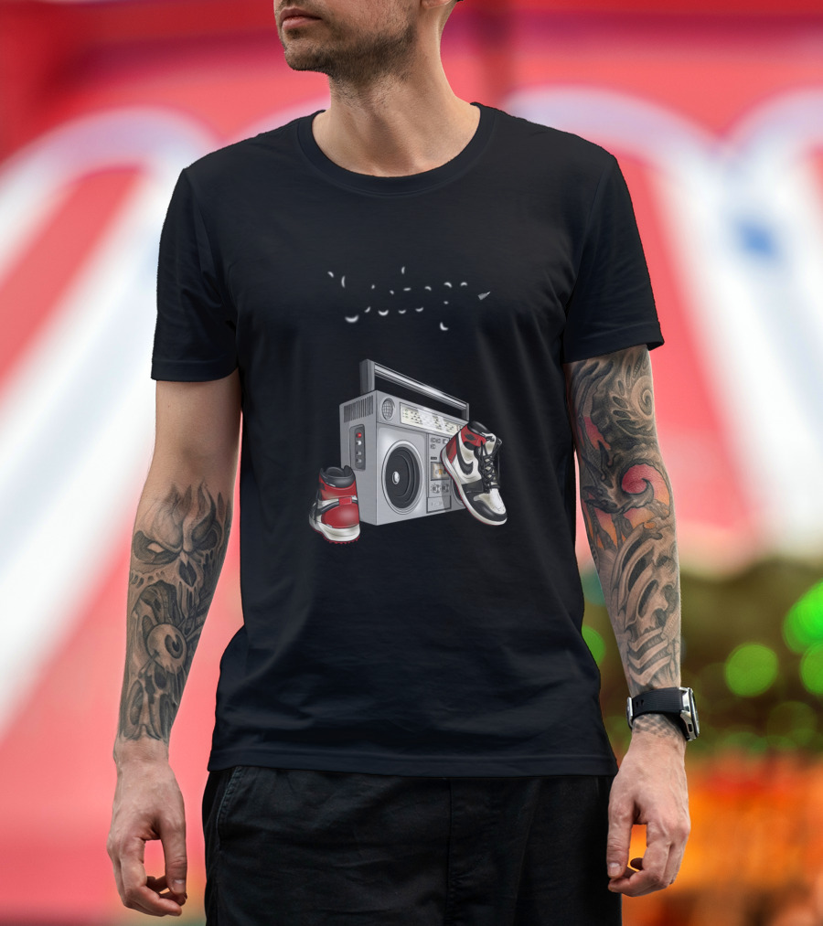 Vintage Boombox and Air Jordans Sneaker Nostalgia T-Shirt