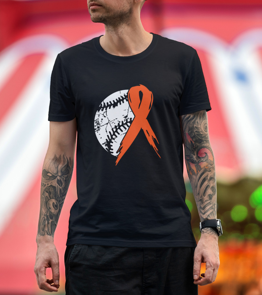 Baseball Tackle Multiple Sclerosis Awareness Orange Ribbon and Grunge Baseball T-Shirt