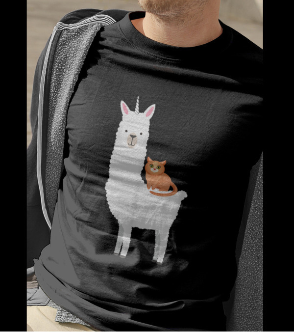 Cat Riding Llamacorn Funny Idea Llama Unicorn Desi T-Shirt