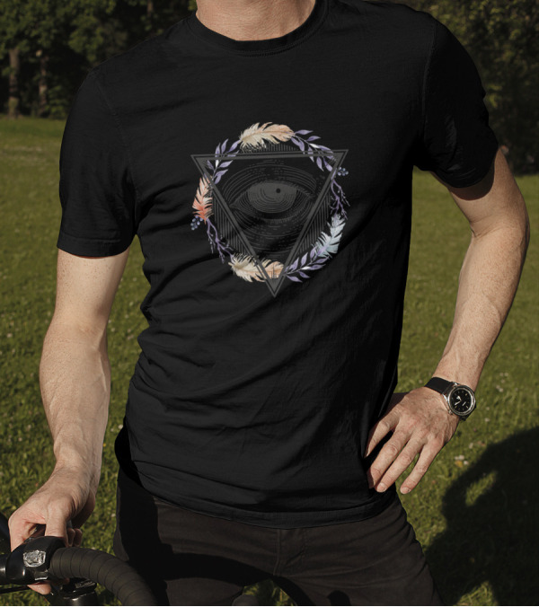 Eye Within Triangle With Boho Watercolor Feathers T-Shirt