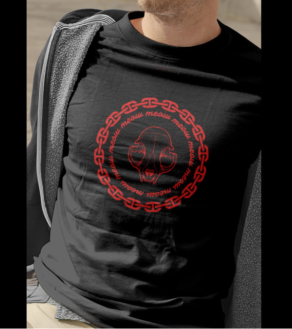 Meow Meow Meow Red Chain Cat Skull T-Shirt