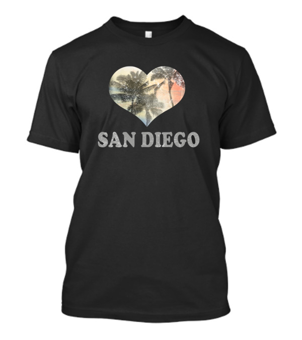 San Diego Vacation Souvenir Heart Beach Palm Tree T-Shirt