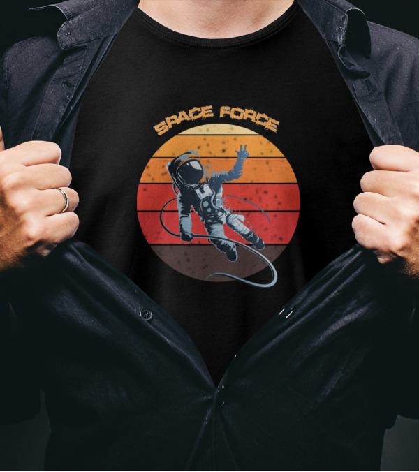 Space Force Astronaut Retro Sunset Peace Sign T-Shirt