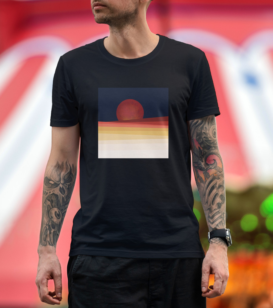 Red Moon Desert Landscape Horizon Sunset T-Shirt