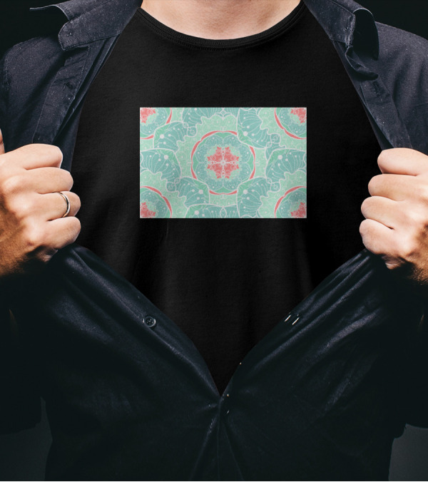 Boho Neck Gaiter Teal Pink Floral T-Shirt