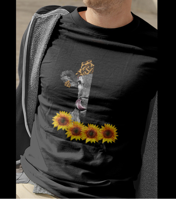 If My Mouth Doesn't Say It My Face Definitely Will Cow Sunflowers Leopard Print T-Shirt