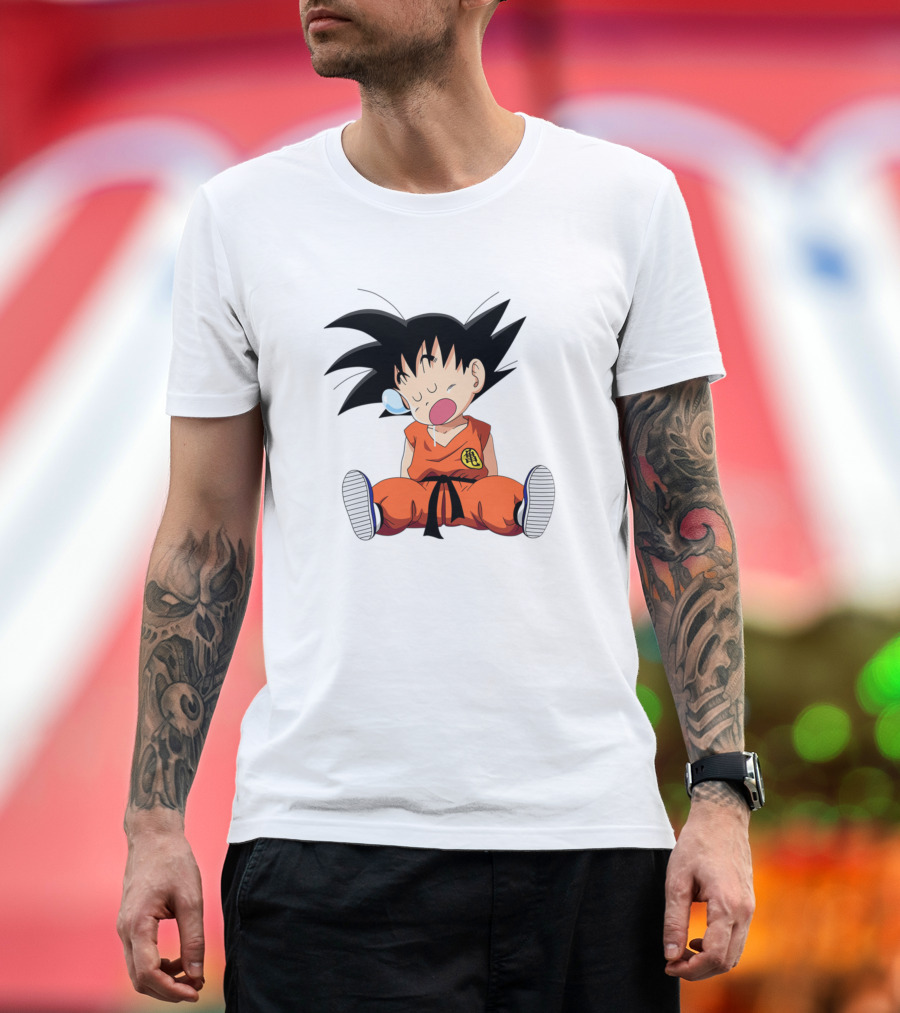 Kid Goku Sleeping Dragon Ball Z Sitting Kung Fu Gi Emblem T-Shirt