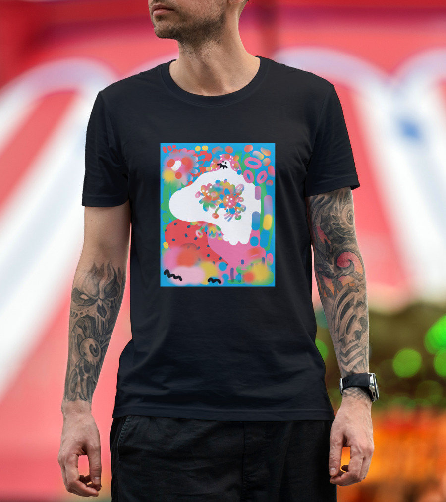 Serenity Colorful Abstract Flowers Blue Sky T-Shirt