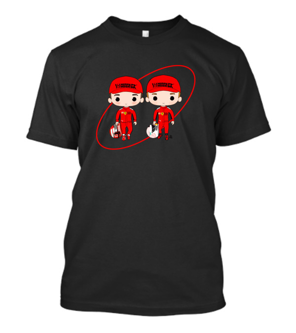 Charles Leclerc Sebastian Vettel Racing Duo In Red Outfits With Helmets And Caps T-Shirt