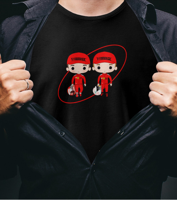 Charles Leclerc Sebastian Vettel Racing Duo In Red Outfits With Helmets And Caps T-Shirt