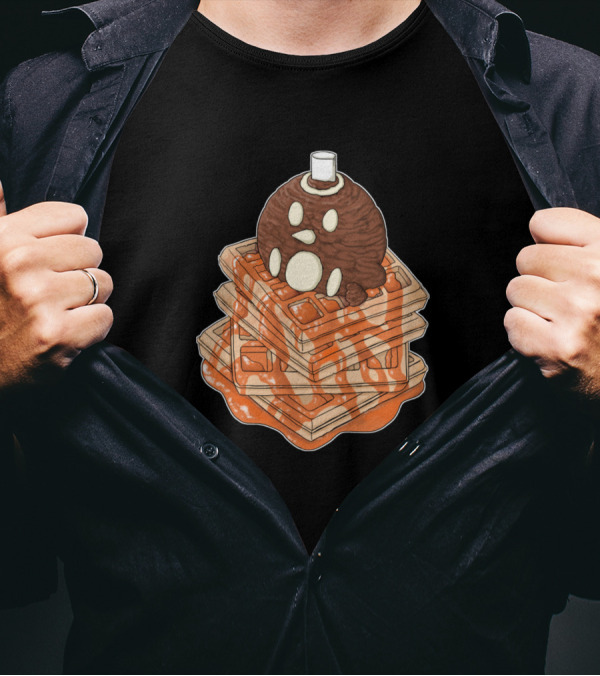 Penguin Chocolate Ice Cream Waffles Stack With Syrup T-Shirt