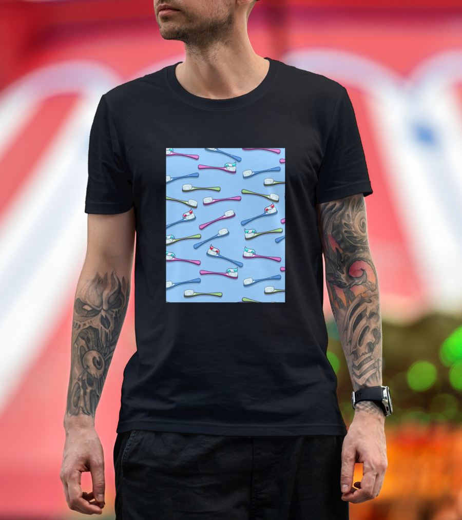 Toothbrushes Pattern Blue Background T-Shirt