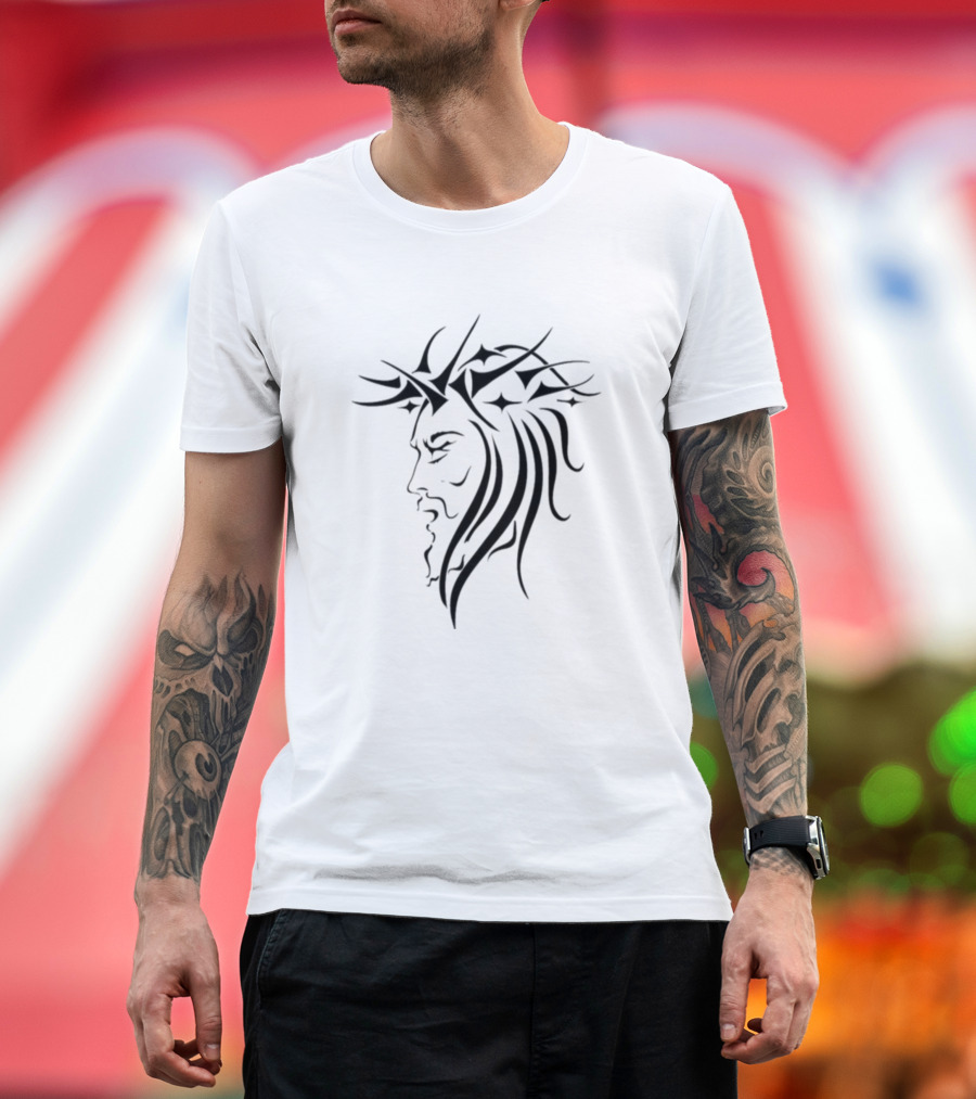 Jesus Crown of Thorns Stencil Line T-Shirt
