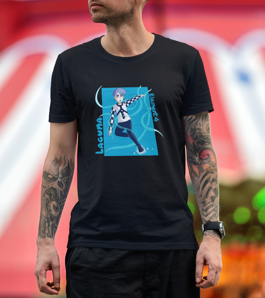 Laguna Element4 Anime-Inspired Character with Blue Hair and Water Elements T-Shirt