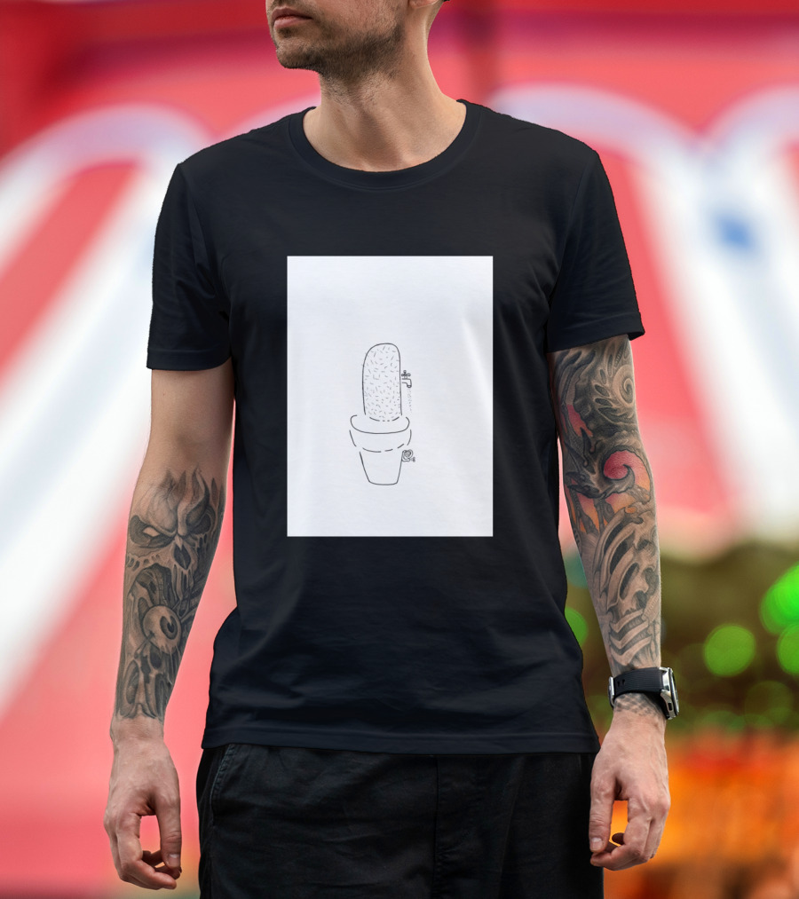 Water In The Dessert Cactus Pot Drawing T-Shirt