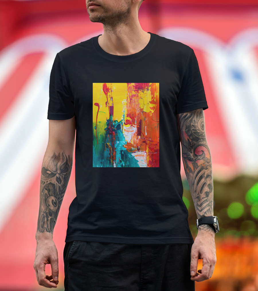 Astract Colorful Texture Painting in Red Yellow and Green T-Shirt