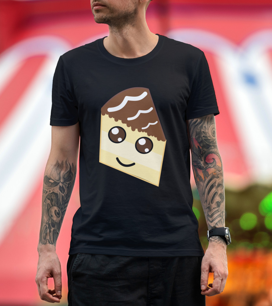 Boston Cream Pie Cute Cartoon Slice with Chocolate Topping and Happy Face T-Shirt