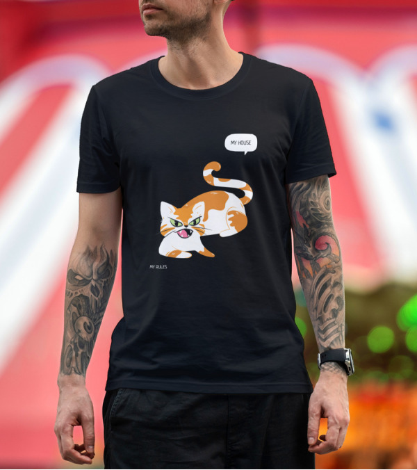 Premium T-Shirt: My House My Rules Cat Angry Expression T-Shirt My House My Rules Cat Angry Expression T-Shirt
