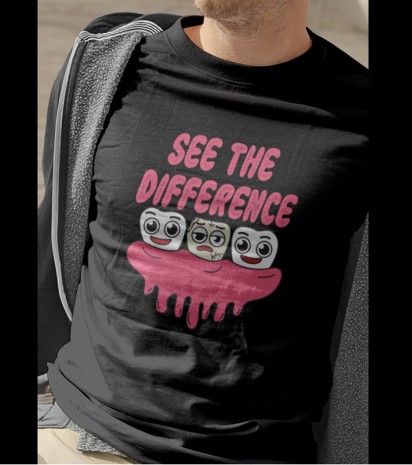 See The Difference Funny Cartoon Tooth Faces Expressions T-Shirt