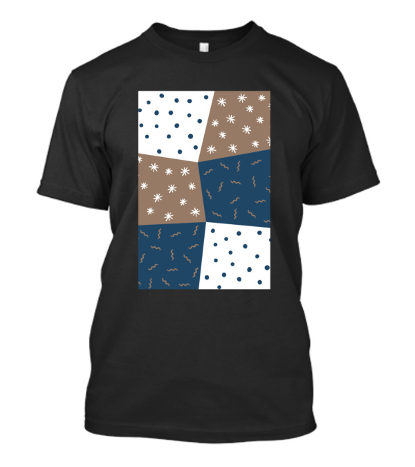 Doodle Pattern Blocks Polka Dots And Stars In Blue And Brown T-Shirt