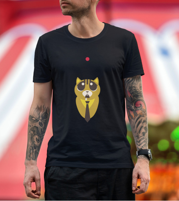 Premium T-Shirt: Funny Animal Lover Adorable Cat with Tie Watching Red Dot T-Shirt Funny Animal Lover Adorable Cat with Tie Watching Red Dot T-Shirt
