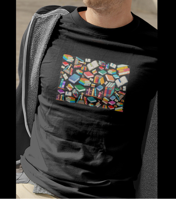 So Many Colorful Books Pattern With Stacks And Open Pages T-Shirt