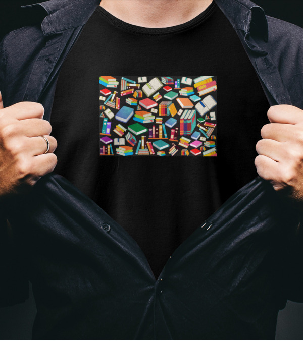 So Many Colorful Books Pattern With Stacks And Open Pages T-Shirt