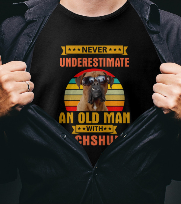 Never Underestimate An Old Man With Dachshund Retro Sunglasses Dog T-Shirt